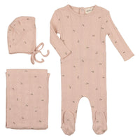 Mema Knits Cherry Printed Pointelle Layette Set