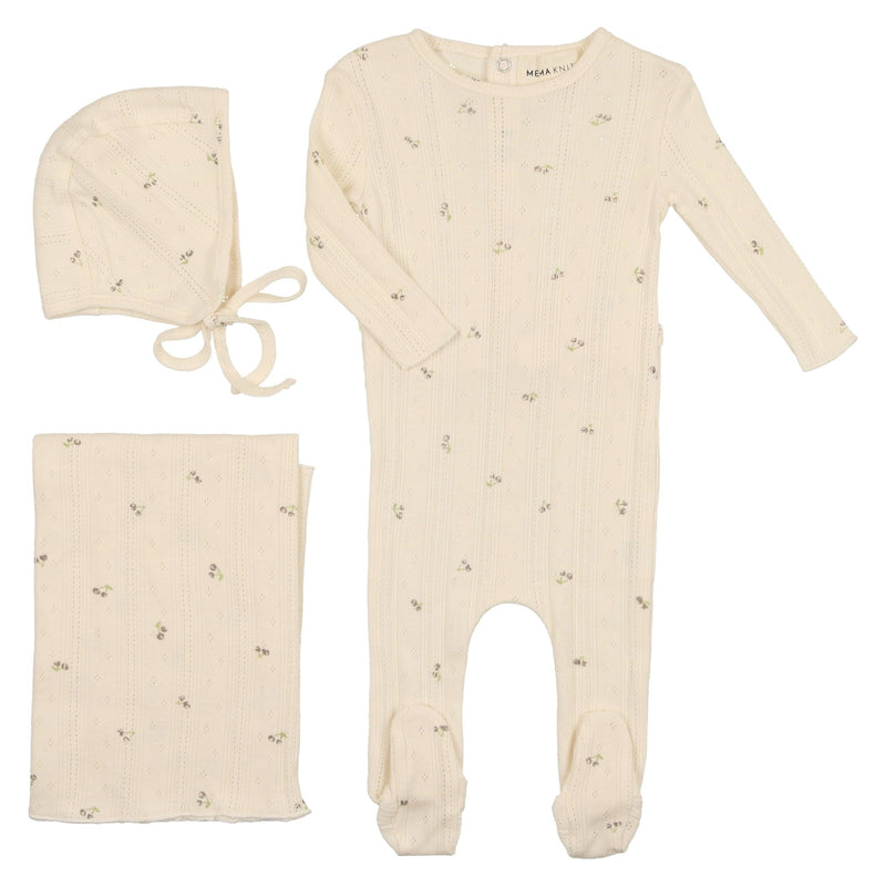 Mema Knits Cherry Printed Pointelle Layette Set