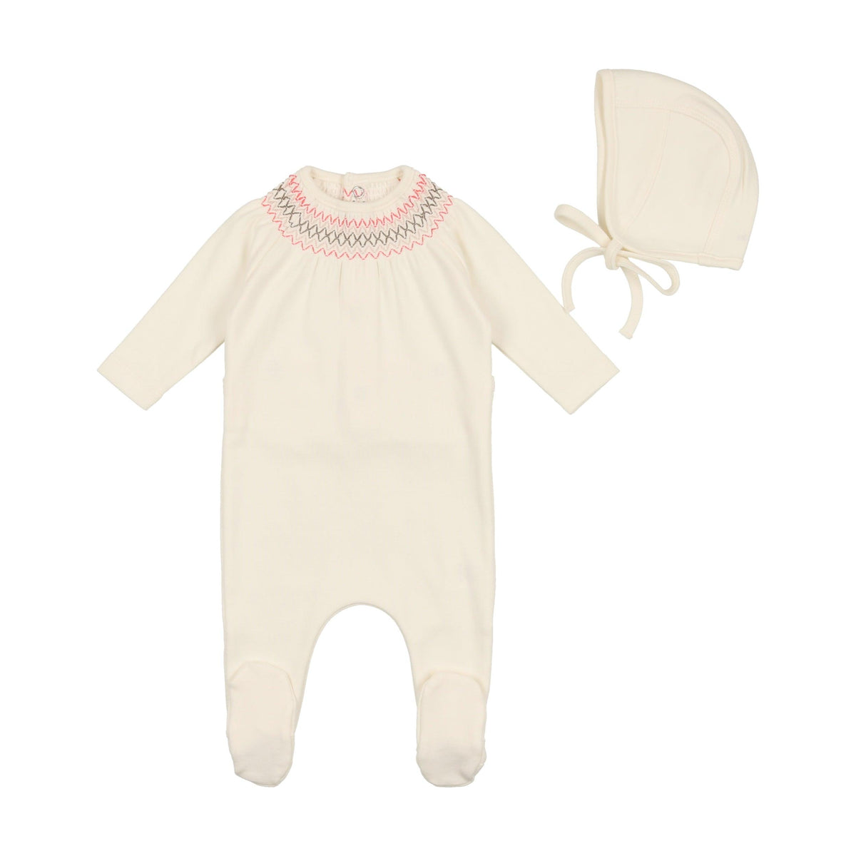 Bee&Dee Cotton Collection With Smocked Embroidery Footie & Bonnet