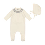 Bee&Dee Cotton Collection With Smocked Embroidery Footie & Bonnet