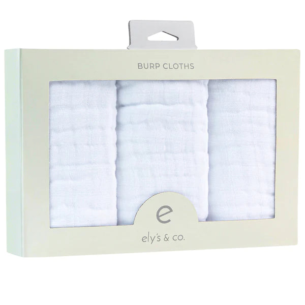 Elys & Co White Muslin 3pk Burp Cloth